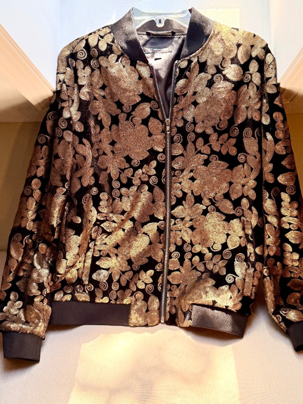 INC International Concepts I.N.C. Men's Floral Velvet Sequin Zip Up Jacket L